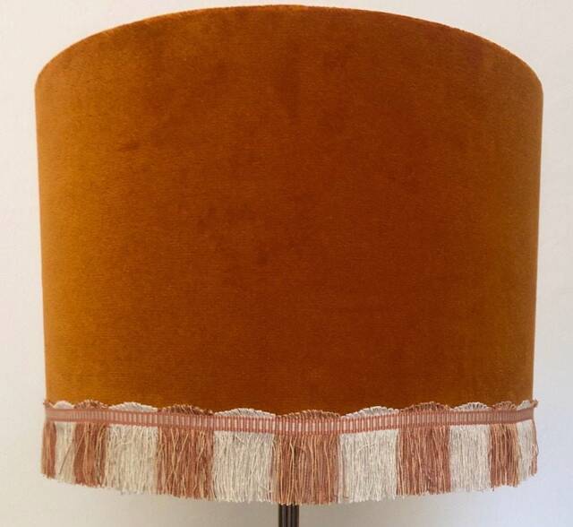 Handmade Orange Velvet Lampshade With Orange/Coral Fringe