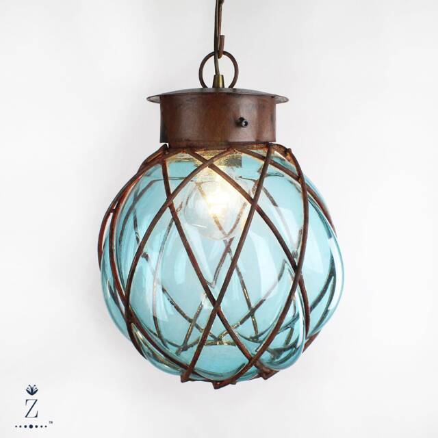 Granada Pendant Light - Aqua Glass & Metal - image 1