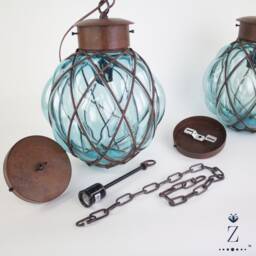 Granada Pendant Light - Aqua Glass & Metal - thumbnail 4