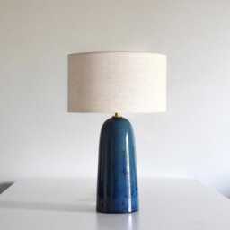 Limited Edition - Handmade Tall Ceramic Table Lamp Glazed Marine Blue Texture Debarro De Barro - thumbnail 2