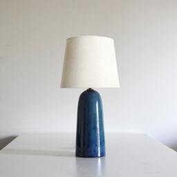 Limited Edition - Handmade Tall Ceramic Table Lamp Glazed Marine Blue Texture Debarro De Barro