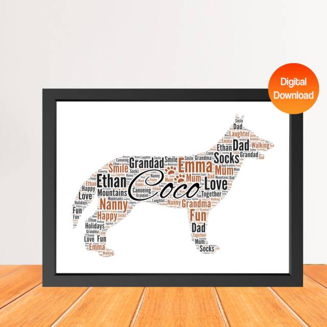 Personalized German Shepherd Dog Word Art Print, Dog Cloud Picture Print, Gift For Lovers, Friend Birthday Card Gift Digital - image 1