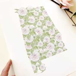 Alabama State Flower Map Watercolor Camellia - Art Print Wall Graduation Wedding Anniversary Realtor Moving Gift South Southern Us - thumbnail 4