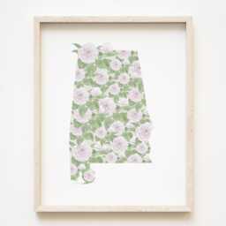 Alabama State Flower Map Watercolor Camellia - Art Print Wall Graduation Wedding Anniversary Realtor Moving Gift South Southern Us - thumbnail 1