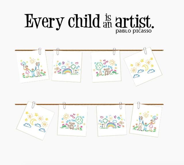 Every Child Is An Artist Vinyl Decal, Customized Kids Wall Art Display, Playroom Artwork Studio Decor, Pablo Picasso Sign Bedroom Sticker - image 1