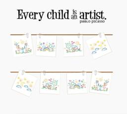 Every Child Is An Artist Vinyl Decal, Customized Kids Wall Art Display, Playroom Artwork Studio Decor, Pablo Picasso Sign Bedroom Sticker - thumbnail 1