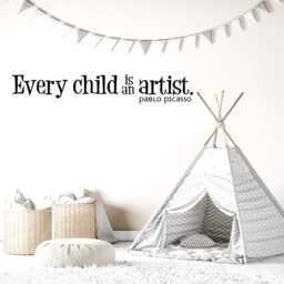 Every Child Is An Artist Vinyl Decal, Customized Kids Wall Art Display, Playroom Artwork Studio Decor, Pablo Picasso Sign Bedroom Sticker - thumbnail 2