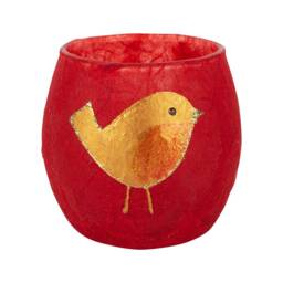 Red Robin Candle Holder - Hand Decorated Christmas Strawsilk Glass Includes Led Battery Tealight - thumbnail 2