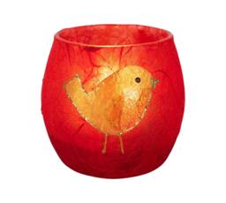 Red Robin Candle Holder - Hand Decorated Christmas Strawsilk Glass Includes Led Battery Tealight - thumbnail 1
