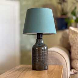 Handmade Ceramic Table Lamp - Dark Blue-Green Glaze, Cotton Lampshade - thumbnail 1