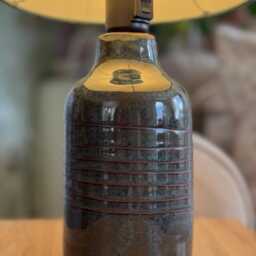 Handmade Ceramic Table Lamp - Dark Blue-Green Glaze, Cotton Lampshade - thumbnail 3
