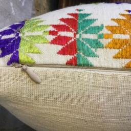 Vintage Handmade Tribal White Thai Textile Silk Cotton Pillow Cover in The Centre Of Vietnam - thumbnail 3