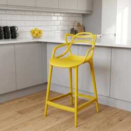 Mustard Breakfast Bar Stool Masters Style Kitchen Counter Stools Pub Outdoor Cafe Plastic - thumbnail 2