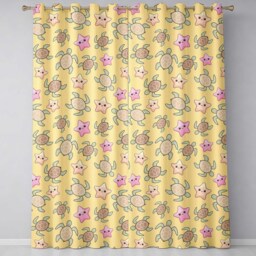 Cute Sea Turtles & Starfish Kawaii Yellow Ocean Seamless Pattern Readymade Eyelet Ring Top Thermal 100% Blackout Curtains - thumbnail 2