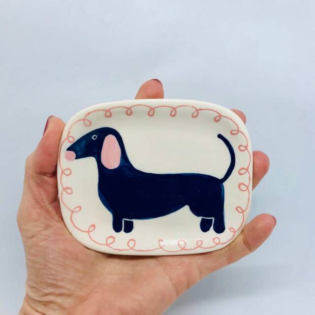 Handmade Ceramic Soap Dish Hand-Painted Blue Dachshund, Bathroom Accessory, Home Decor, Handcrafted Pottery - image 1