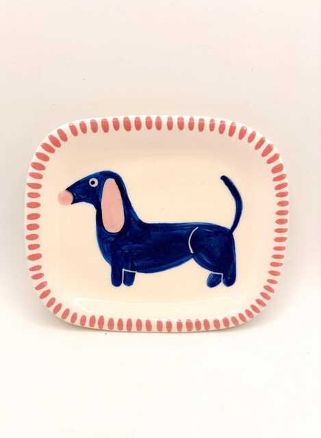 Handmade Ceramic Soap Dish Hand-Painted Blue Dachshund, Bathroom Accessory, Home Decor, Handcrafted Pottery - image 1