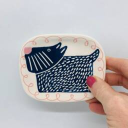 Handmade Ceramic Soap Dish Hand-Painted Blue Dachshund, Bathroom Accessory, Home Decor, Handcrafted Pottery - thumbnail 2