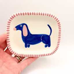Handmade Ceramic Soap Dish Hand-Painted Blue Dachshund, Bathroom Accessory, Home Decor, Handcrafted Pottery - thumbnail 3