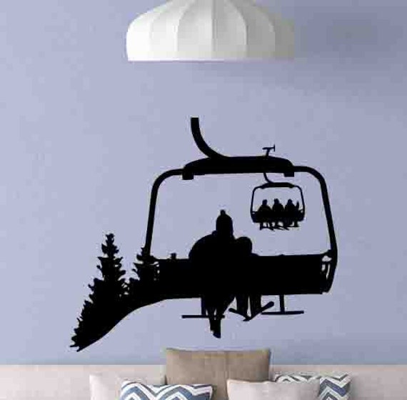 Ski Lift Wall Decal Chair Poster Snowboard Decor Winter Sports Gym Vinyl Sticker Gift Mountain Skier Skiing Art St - image 1