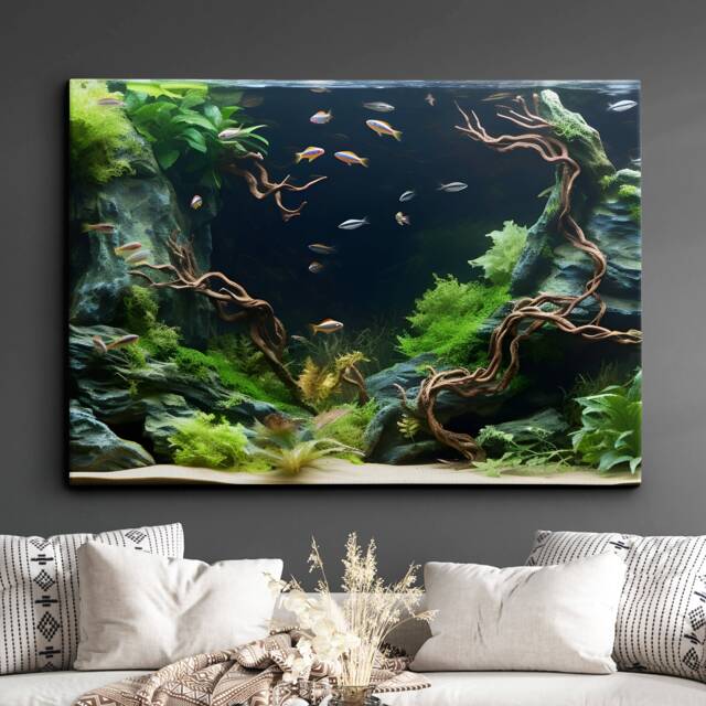 Fish Tank Water Aquascape Feature Aquatic Lover Wall Art Framed Canvas Poster Print Home Office Bedroom Games Room Decor Gift Idea - image 1
