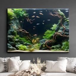 Fish Tank Water Aquascape Feature Aquatic Lover Wall Art Framed Canvas Poster Print Home Office Bedroom Games Room Decor Gift Idea - thumbnail 1