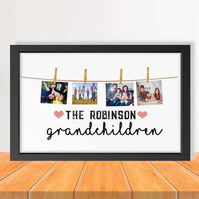 Personalised Grandchildren Photo Collage, Peg Photos Print, Pegs Framed Gift, Christmas Gift, Birthday Granny Gift - image 1