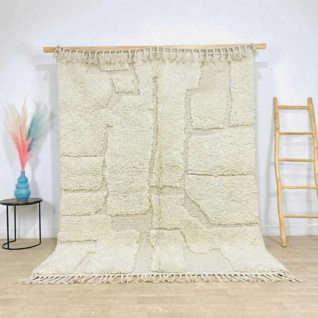White Ivory Moroccan Rug, 3D Block Textured Berber Carpet, Large Handmade Wool Shag Modern Minimalist Decor, Custom Geometric Area Mat - image 1