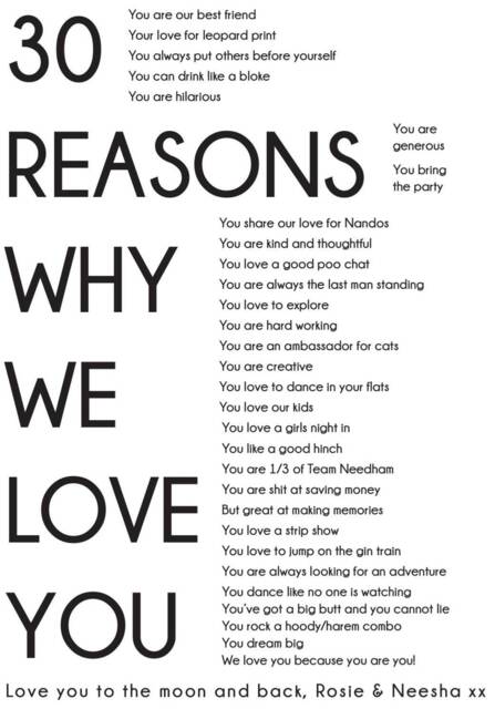 30 Reasons Why We/I Love You Print, Friend Picture, Gift For Them, House Decor, Christmas Gift, Friend, Valentine's Day - image 1