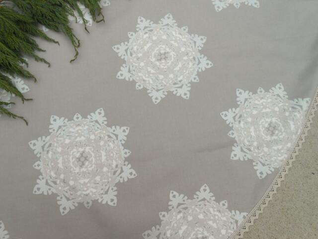 Silver Christmas Tree Skirt Xmas Holiday Decor Swedish Ornament Snowflakes Trees - image 1