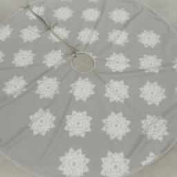 Silver Christmas Tree Skirt Xmas Holiday Decor Swedish Ornament Snowflakes Trees - thumbnail 3