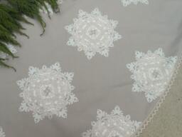 Silver Christmas Tree Skirt Xmas Holiday Decor Swedish Ornament Snowflakes Trees - thumbnail 1
