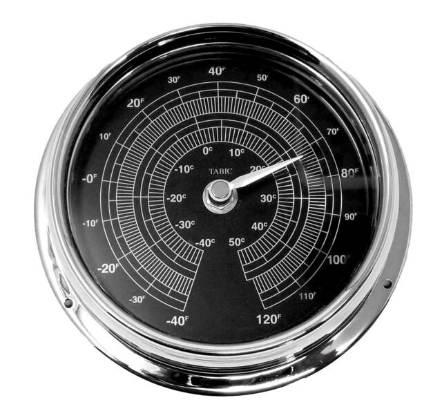 Tabic Prestige Thermometer in Chrome With A Jet Black Dial, Heavy Brass Case - 1/2Kg , Electroplated Chromium, Handmade in England - image 1