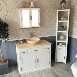 Bathroom Vanity Unit White Painted Modern Cabinet Wash Stand Cream Marble Top & Basin 1161Pcm025cm - thumbnail 3