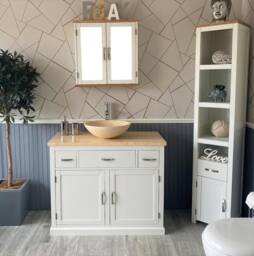 Bathroom Vanity Unit White Painted Modern Cabinet Wash Stand Cream Marble Top & Basin 1161Pcm025cm - thumbnail 1