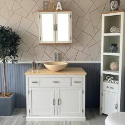 Bathroom Vanity Unit White Painted Modern Cabinet Wash Stand Cream Marble Top & Basin 1161Pcm025cm - thumbnail 2