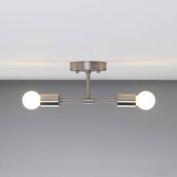 2 Light Brushed Nickel Wall Sconce - Modern Minimalist Lighting For Bathroom, Vanity & Hallway Industrial Exposed Bulb Lamp Fixture - thumbnail 3