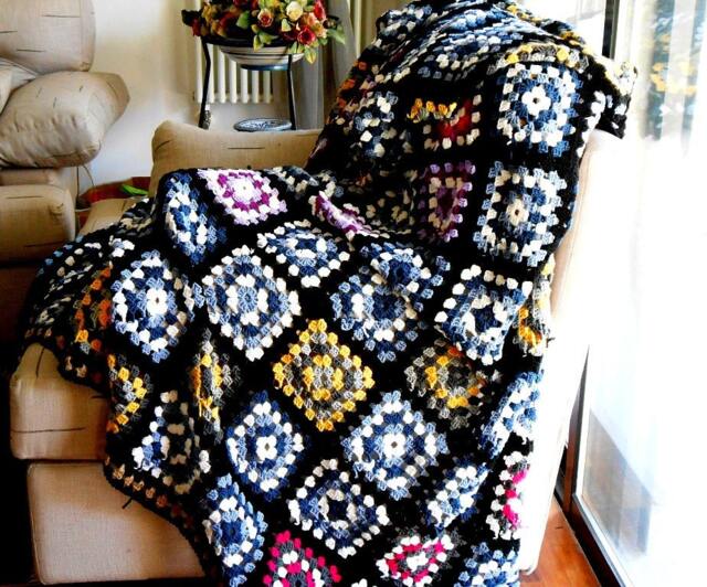 Crochet Blanket Pure Merino Wool, Granny Square Afghan, Gay Wedding Gift, Cottage Chic Crochet, Custom Made Hygge Double Bed Cover Mens Cave - image 1