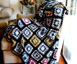 Crochet Blanket Pure Merino Wool, Granny Square Afghan, Gay Wedding Gift, Cottage Chic Crochet, Custom Made Hygge Double Bed Cover Mens Cave - thumbnail 1