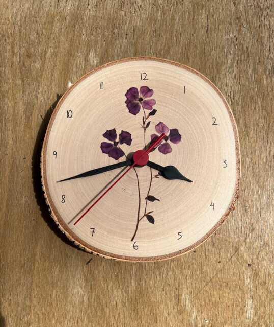 Wall Clock With Vintage Motif Phlox On Birch Branch Disc Quiet Clockwork