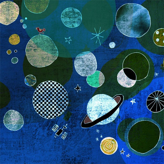 Planets Art Print // Blue Sky Illustration Astronomy Boys Room Decoration - image 1