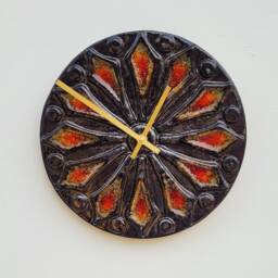 Unusual Hand Made Circular Round Black Glazed Wall Clock With Red Inlaid Glass 25 cm Diameter - thumbnail 2