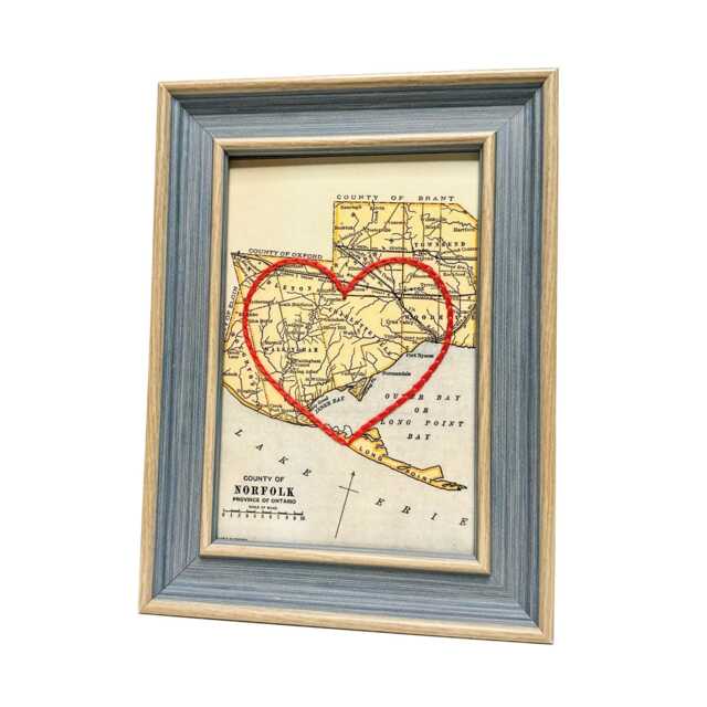 Norfolk County Heart Map - Custom Gift Anniversary For Him Framed Wedding Vintage Print With Hand-Embroidered - image 1