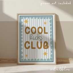 Cool Kids Club Print in Blue, Scalloped Retro Bedroom Playroom, Scandi Nursery Decor - thumbnail 1