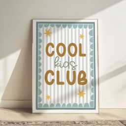 Cool Kids Club Print in Blue, Scalloped Retro Bedroom Playroom, Scandi Nursery Decor - thumbnail 2