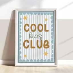 Cool Kids Club Print in Blue, Scalloped Retro Bedroom Playroom, Scandi Nursery Decor - thumbnail 3