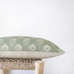 Olive Green Floral Lumbar Pillow Cover - Earth-Tone Decorative Cushion in Organic Cotton - thumbnail 3