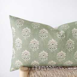 Olive Green Floral Lumbar Pillow Cover - Earth-Tone Decorative Cushion in Organic Cotton - thumbnail 2