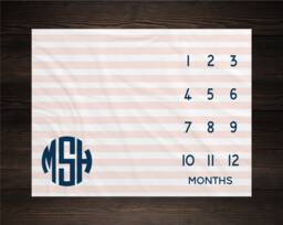 Personalized Baby Blanket Milestone Month Growth Tracker Custom Gift For New Mom Shower Watercolor Monogram Newborn - thumbnail 1