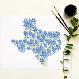Texas State Flower Map Watercolor Bluebonnet - Art Print Wall Mothers Day Gift Graduation Wedding Anniversary Realtor Moving - thumbnail 2