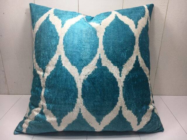 Handwoven Silk Ikat Pillow Cover, Turkish Home Decor - 24x24 - image 1